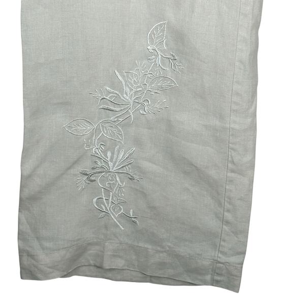 Whitewash Linen Trouser Pants Womens 8 Cream Ivory Wide Leg Embroidered Floral - Picture 2 of 7